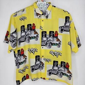 Vintage Up Ros Shirt Mens 4XL Yellow Hummer Concert AOP Y2K Button Up Hip Hop